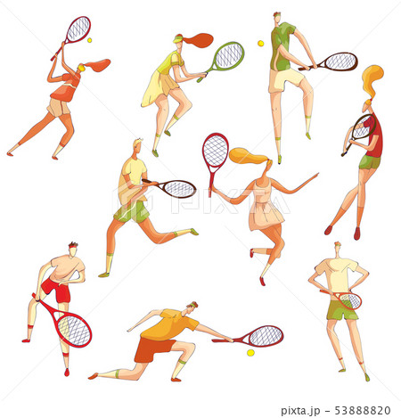 Set of images of tennis players. Vector illustration on white background. 53888820
