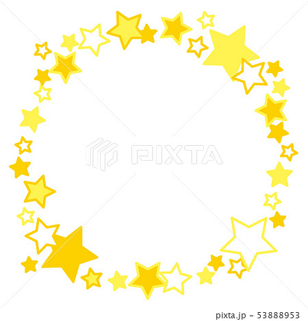ポップな星の丸型フレーム 黄色 のイラスト素材 5353