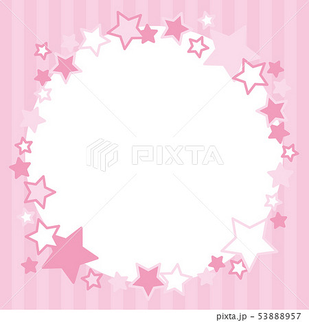 ポップな星の丸型フレーム ピンク色 ストライプのイラスト素材 5357