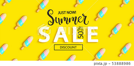 Summer Sale ice cream banner on yellow background. Summer Sale ice cream banner on yellow background. 53888986
