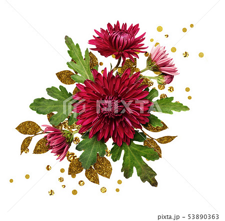 Aster flowers arrangement with golden textured Aster flowers arrangement with golden textured 53890363