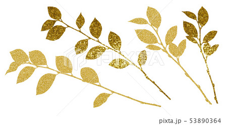 Golden textured twigs with leaves Golden textured twigs with leaves 53890364
