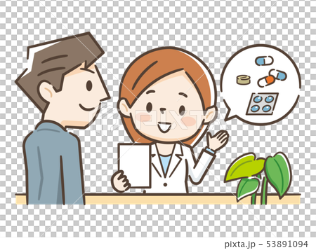 薬剤師の説明を聞く男性 53891094
