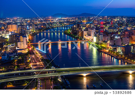 新潟県 新潟市都市風景 夜景の写真素材