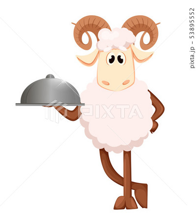 Eid al Adha Mubarak greeting card with funny ram Eid al Adha Mubarak greeting card with funny ram 53895552