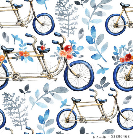 Watercolor pattern with bicycles 53896468