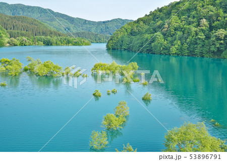 【エメラルドグリーンの宝仙湖 玉川】 秋田県仙北市田沢湖玉川新玉川大橋 53896791