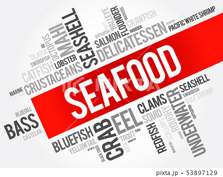 Seafood word cloud collage 53897129