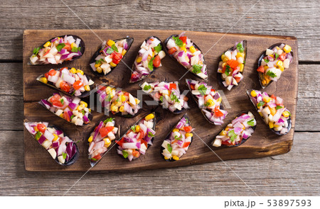 Traditional  Peruvian food background with mussels 53897593
