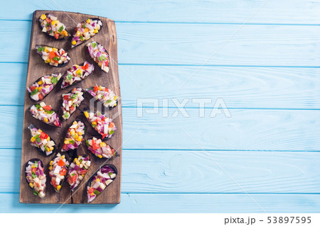 Traditional  Peruvian food background with mussels 53897595
