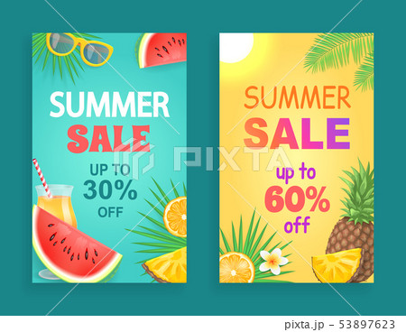 Summer Sale Offers Posters Set Vector Illustration Summer Sale Offers Posters Set Vector Illustration 53897623