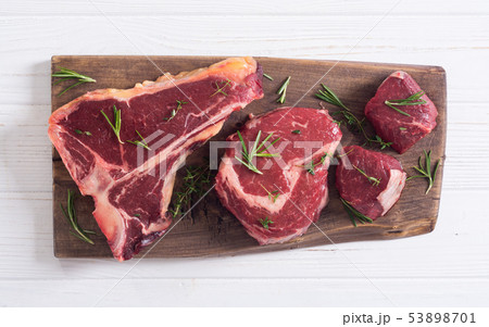 Variety of raw beef meat steak 53898701