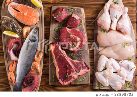 Assortment of meat and seafood Assortment of meat and seafood 53898702