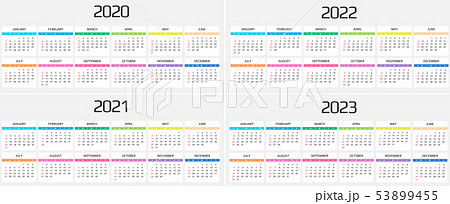 Calendar 2020, 2021, 2022, 2023 template. 12 Months. include holiday event. Week Starts Sunday 53899455