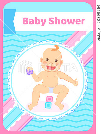 Baby Shower Greeting Card, Kid Playing with Blocks 53899564