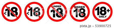 Under 18 not allowed sign. Number eighteen in red 53900725
