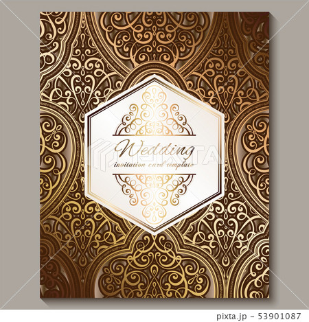 Wedding invitation card with bronze and gold shiny 53901087
