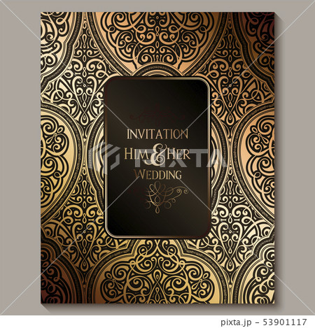 Wedding invitation card with black and gold shiny Wedding invitation card with black and gold shiny 53901117