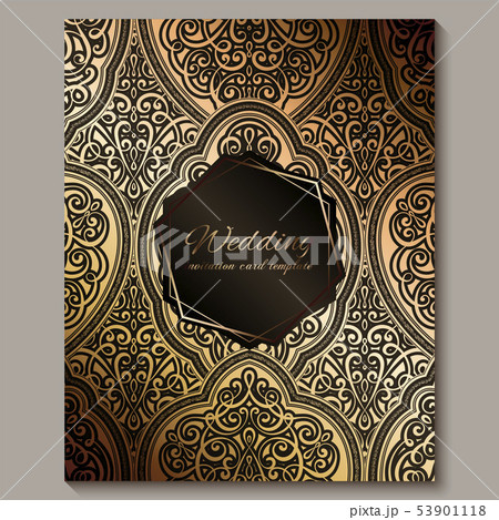 Wedding invitation card with black and gold shiny 53901118