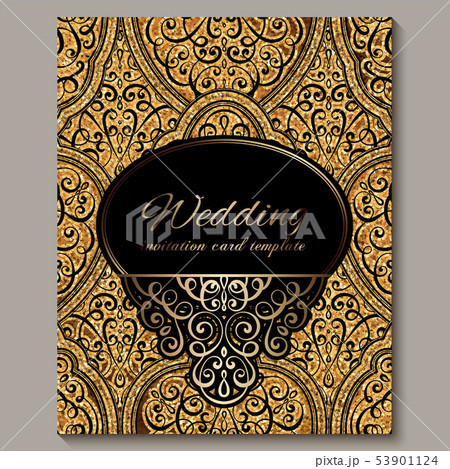 Wedding invitation card with black and gold shiny 53901124