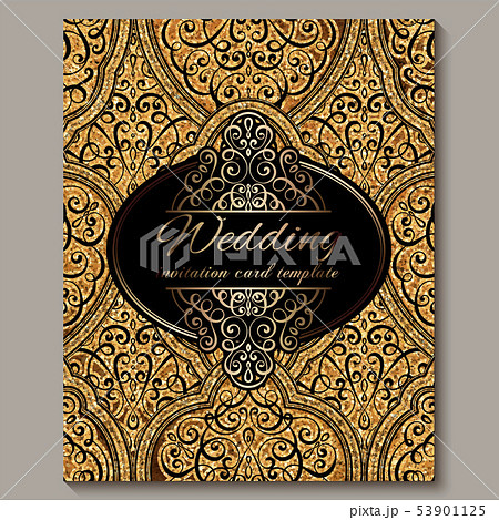 Wedding invitation card with black and gold shiny 53901125