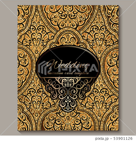 Wedding invitation card with black and gold shiny 53901126