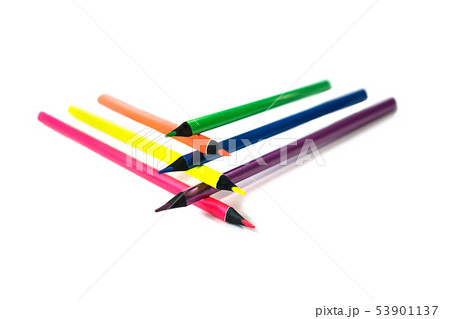 Back to school background with neon colors pencils on white backdrop, isolated. 53901137