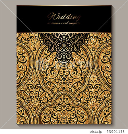 Wedding invitation card with black and gold shiny 53901153