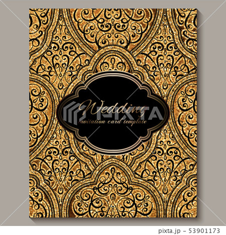 Wedding invitation card with black and gold shiny 53901173