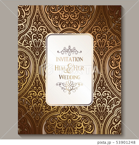 Wedding invitation card with bronze and gold shiny 53901248