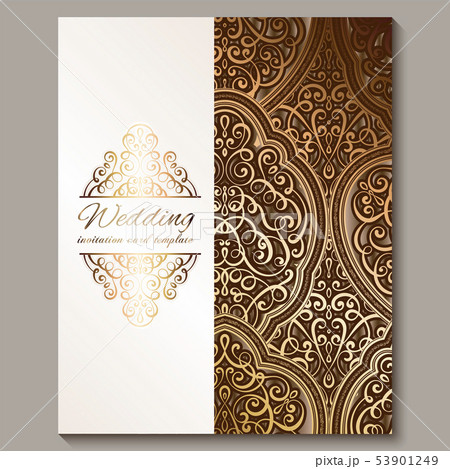 Wedding invitation card with bronze and gold shiny 53901249
