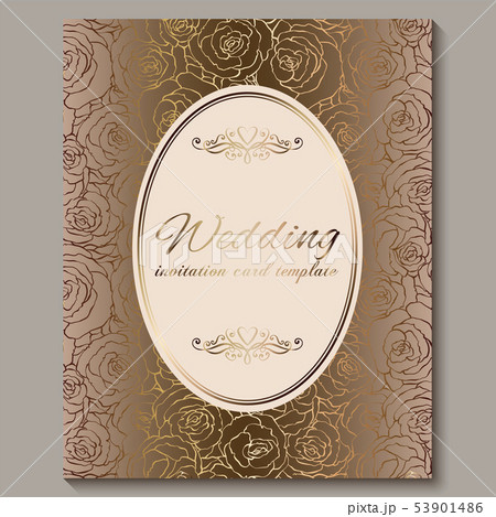Luxury gold vintage wedding invitation, floral 53901486