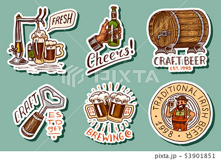 Vintage beer stickers. Set of Alcoholic Label with calligraphic elements. Classic American frame for 53901851