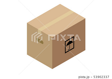 ケアマーク 水濡れ防止 傘 のロゴのダンボール 荷造りされた段ボールのイラスト アイソメトリックのイラスト素材