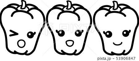 パプリカ ピ マン ３色 キャラクター 野菜 白黒ぬり絵のイラスト素材