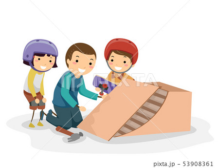 Stickman Dad Kids Skateboard Ramp Illustration 53908361