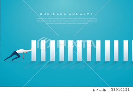 businessman stopping the domino effect 53910131
