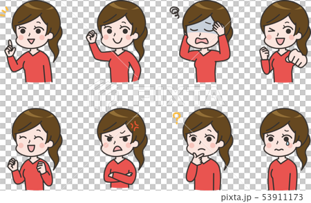 Various female facial expression set 53911173