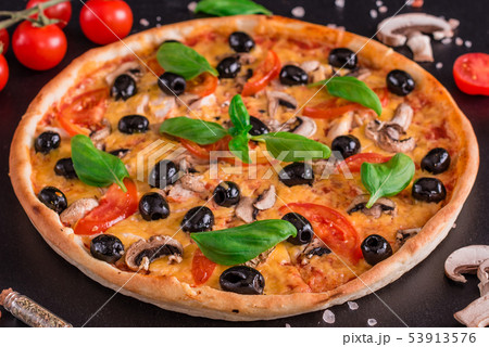 Tasty fresh hot pizza  53913576