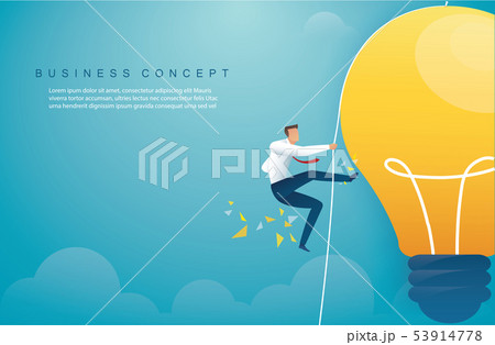 man climbing on light bulb. creative thinking man climbing on light bulb. creative thinking 53914778