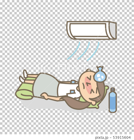 夏　熱中症　室内で体を冷やす女性　 53915604