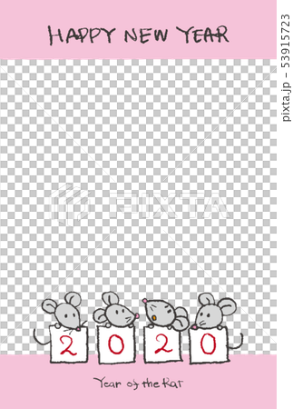 New Year's card of a cute mouse handwritten by 2020 New Year's card of a cute mouse handwritten by 2020 53915723