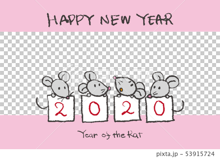 New Year's card of a cute mouse handwritten by 2020 New Year's card of a cute mouse handwritten by 2020 53915724