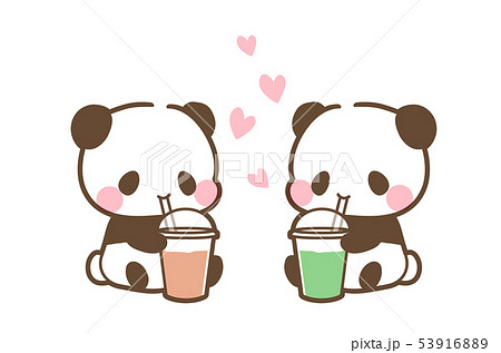 Panda Drinking Cheese Tea Cheese Matcha Tea Stock Illustration