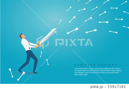 businessman holding sword to protecting arrow down businessman holding sword to protecting arrow down 53917181