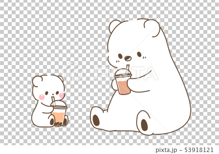 チーズティー タピオカミルクティーを飲むシロクマの親子のイラスト素材のイラスト素材