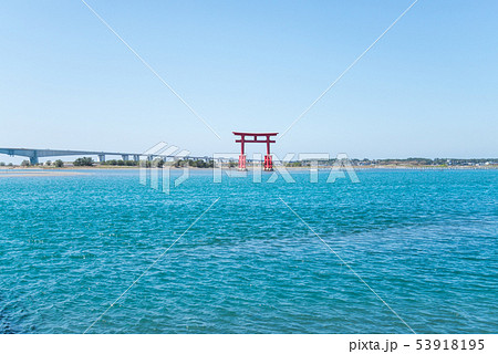 浜名湖に建つ赤い鳥居 53918195