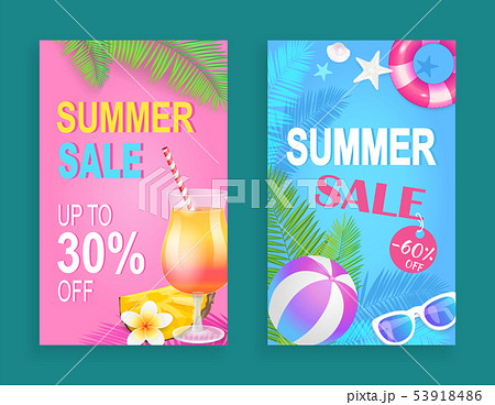 Summer Sale Reduction Set Vector Illustration 53918486