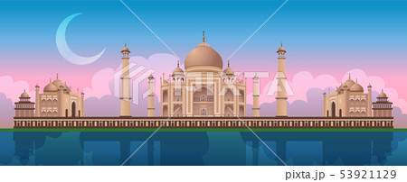 Sunset at Taj Mahal in Agra, India, panoramic city vector Sunset at Taj Mahal in Agra, India, panoramic city vector 53921129