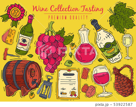 Wine taste club premium vector illustrations glass wine grape bottle. Tasting events menu. Vector Wine taste club premium vector illustrations glass wine grape bottle. Tasting events menu. Vector 53922587